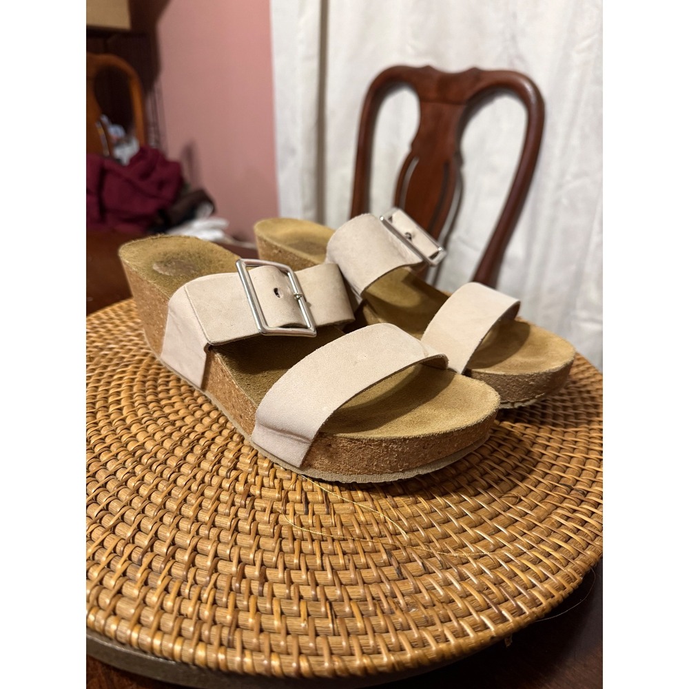 A. giannetti Cream Cork Wedge Sandals Buckle Slide Platform Shoes
